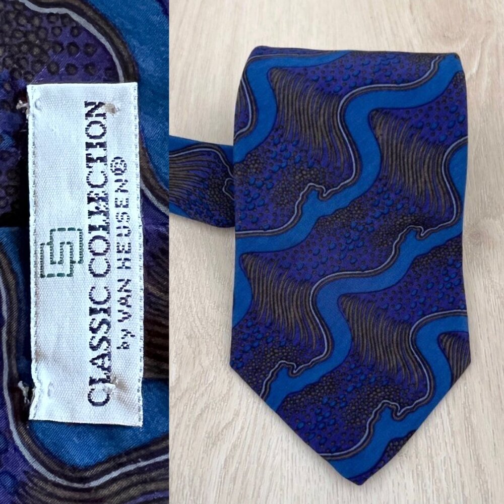Van Heusen Classic Collection Purple Blue Abstract Print Men's Necktie 57”x3.75”